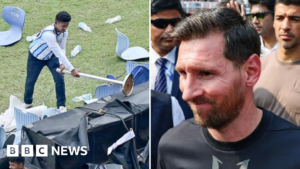 Fans expressed their anger during Lionel Messi’s ‘GOAT’ tour in India by throwing chairs and bottles at the stadium event.