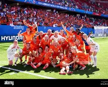Netherlands players celebrate during their 5-1 victory over Sweden at the FIFA World Cup 2026.
